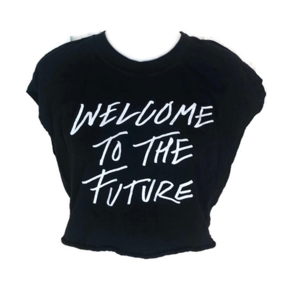 Volcom Women’s Black Crop Cropped Shirt “welcome to the future” size L